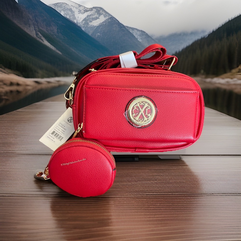 NWT $88 Christian Lacroix Red Eve Pebble Camera Crossbody Bag‎ W/ Mini Zip Bag